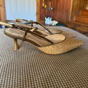 Nine West Tan and Gold Slingback Heels